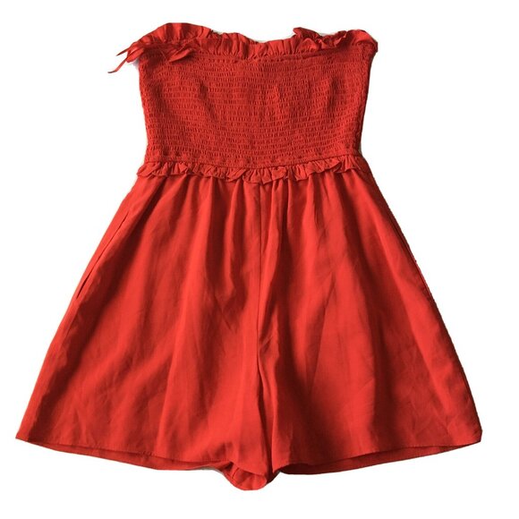 Maison Jules Rhubarb Red Strapless‎ Smocked Romper Women’s Size Medium - Picture 3 of 11